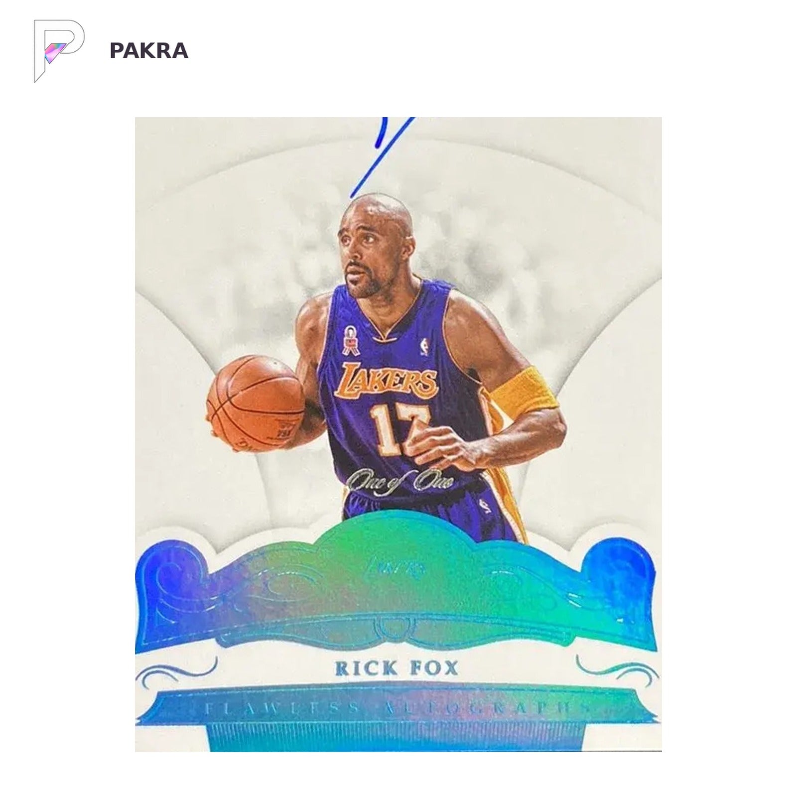 2017-18 Panini Flawless Platinum #FA-RF Rick Fox Auto 1/1 Lakers shown on a white PAKRA background.