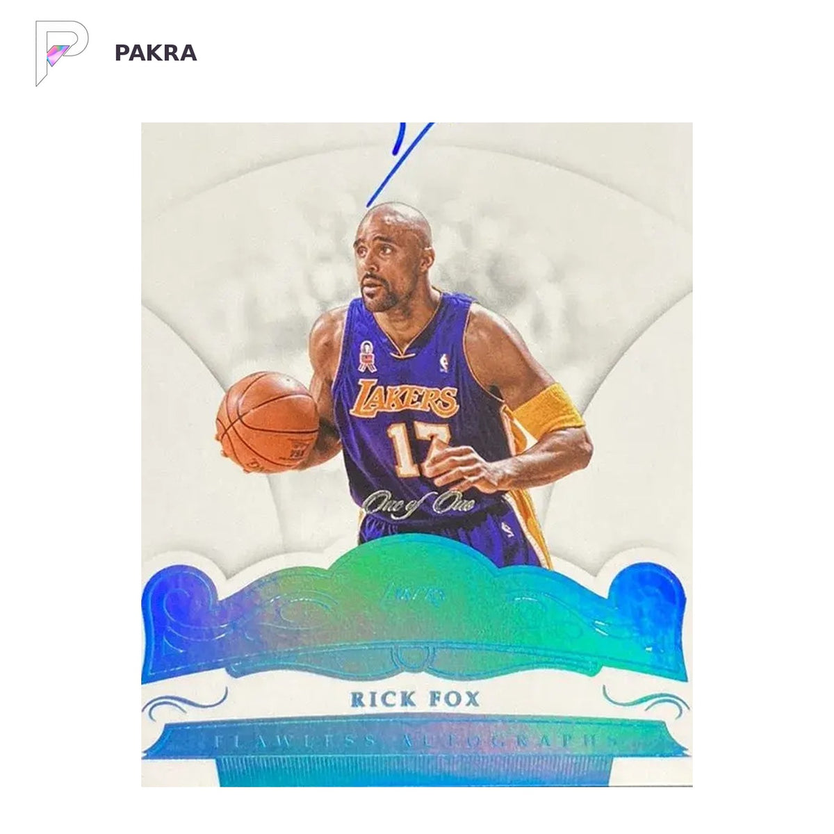 2017-18 Panini Flawless Platinum #FA-RF Rick Fox Auto 1/1 Lakers shown on a white PAKRA background.