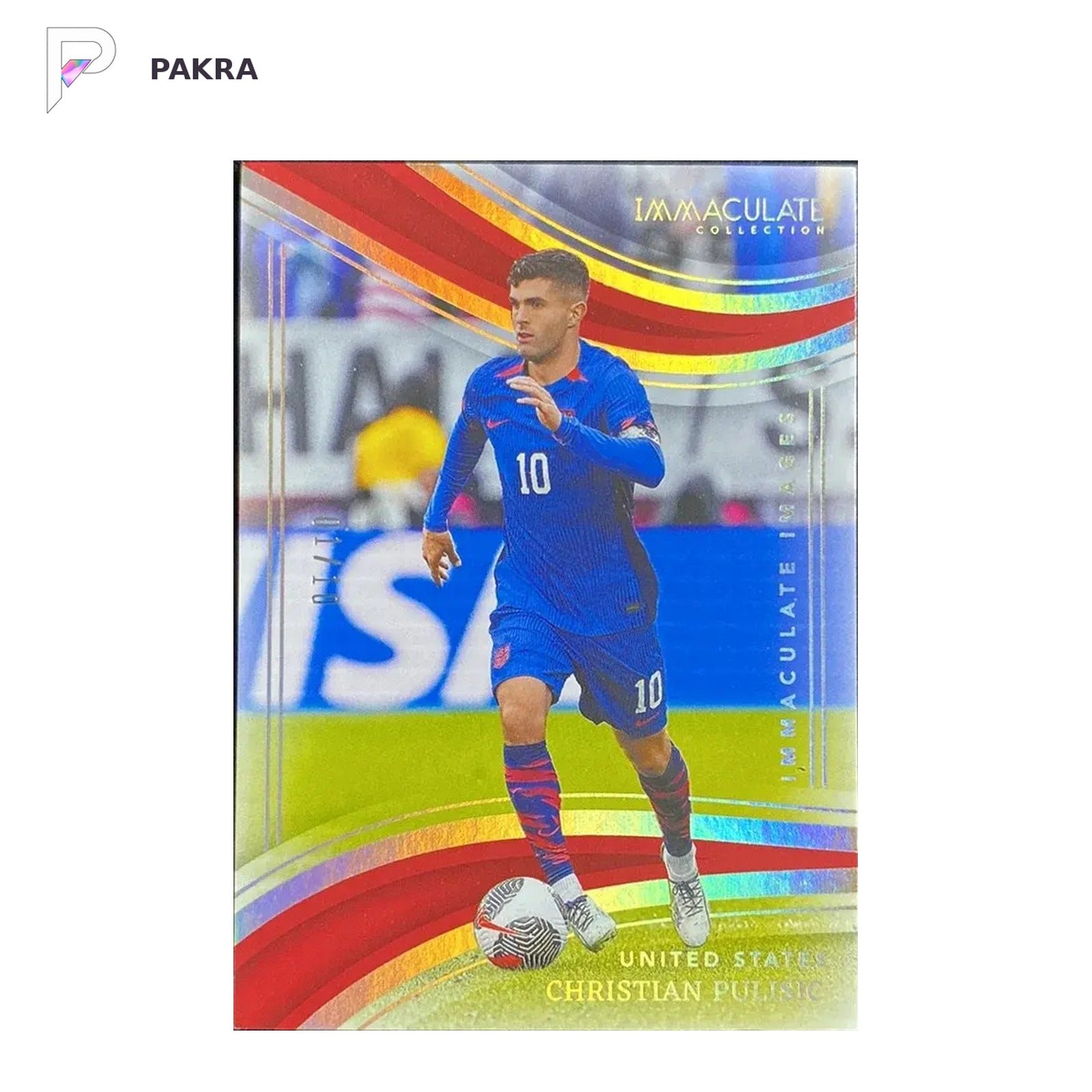 2023-24 Panini Immaculate Images Gold #6 Christian Pulisic 1/10 USA shown on a white PAKRA background.