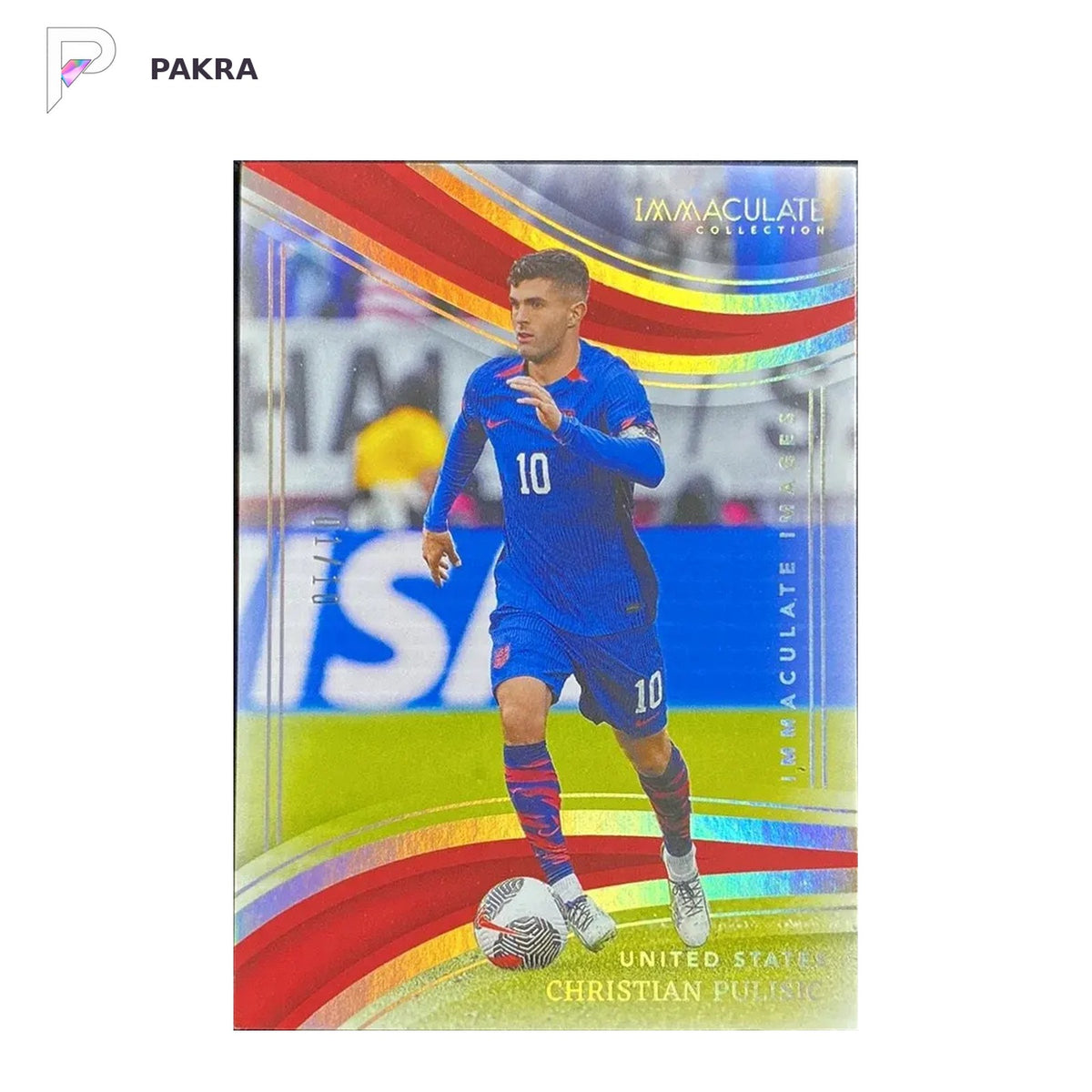 2023-24 Panini Immaculate Images Gold #6 Christian Pulisic 1/10 USA shown on a white PAKRA background.