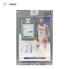 2022-23 Impeccable Silver James Harden GU Patch Auto JSY Number 1/10 Sealed shown on a white PAKRA background.