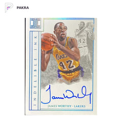 2017-18 Panini Impeccable Indelible Ink Platinum James Worthy Auto 1/1 shown on a white PAKRA background.
