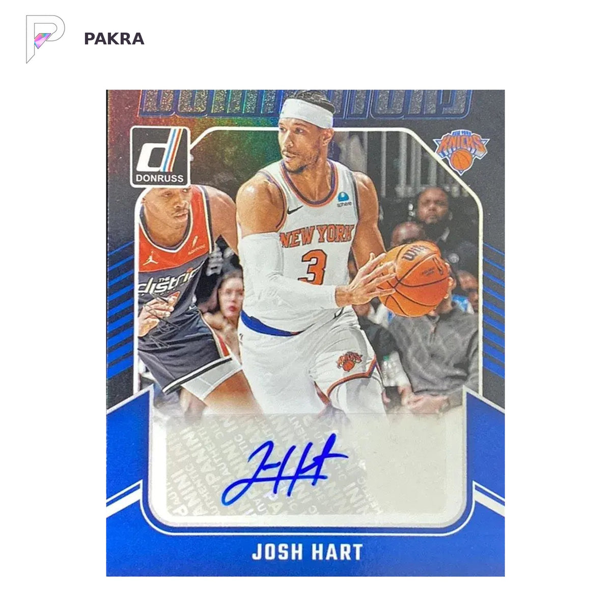 2024-25 Panini Donruss Dominators Black #DA-JHK Josh Hart Auto 1/1 Knicks shown on a white PAKRA background.