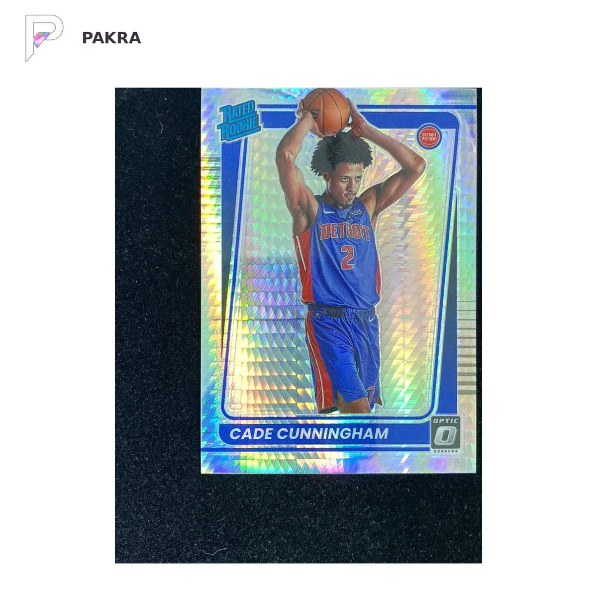 2021-22 Donruss Optic Rated RC Lucky Envelopes Cade Cunningham 2/8 match shown on a white PAKRA background.