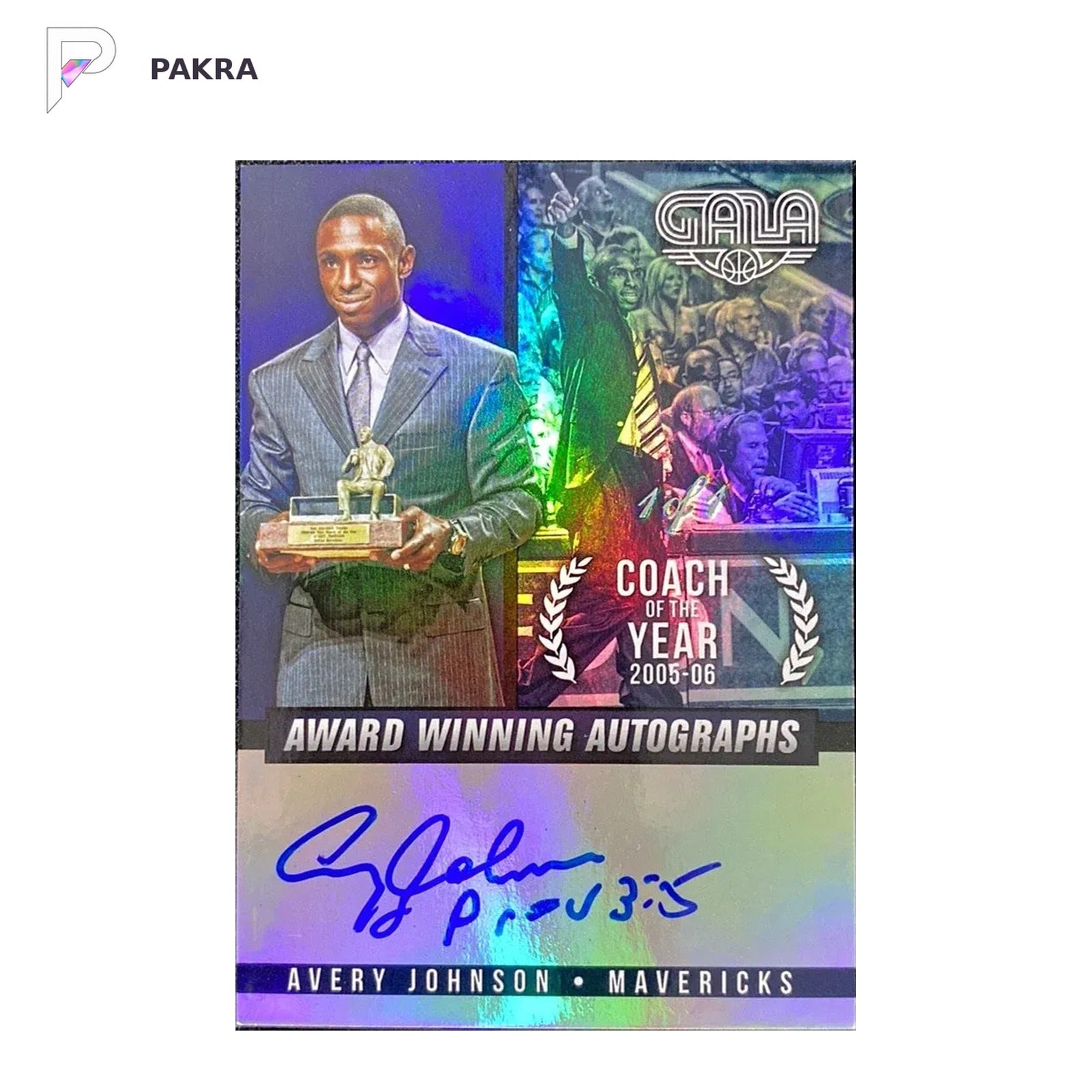 2014 Panini Gala Award Winning Auto Coach Of Year Avery Johnson 1/1 black shown on a white PAKRA background.