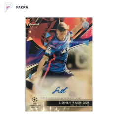 2021-22 Topps Finest UEFA SIDNEY RAEBIGER RC ROOKIE AUTO 1/1 SUPERFRACTOR shown on a white PAKRA background.