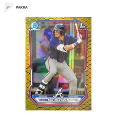 2026 Topps Bowman Chrome Prospects Gold Reptilian Eric Hartman 1st 43/50 shown on a white PAKRA background.