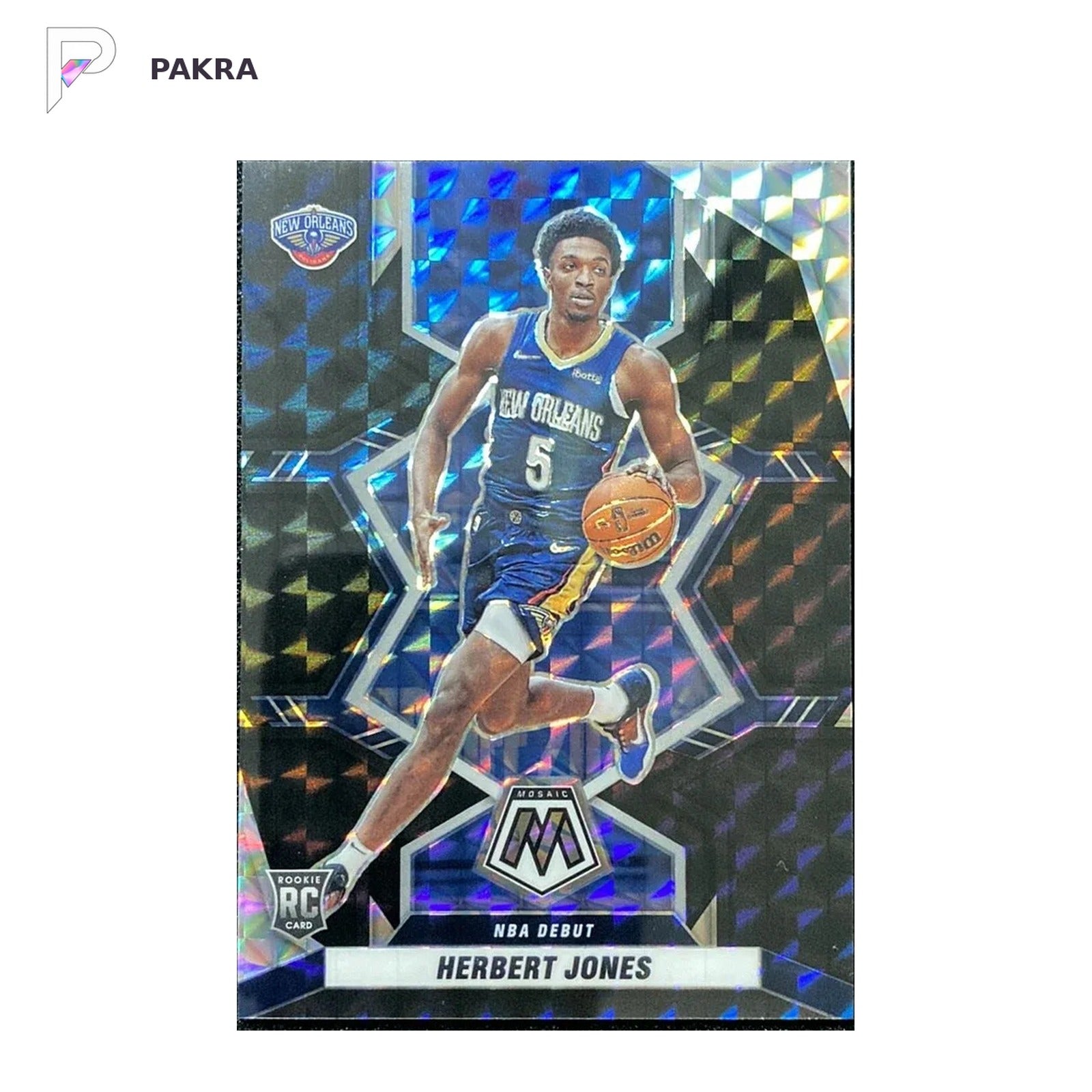 2021-22 Panini Mosaic Black #280 Herbert Jones RC Rookie 1/1 Pelicans shown on a white PAKRA background.