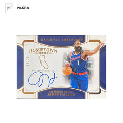 2024-25 National Treasures Hometown Heroes Bronze James Harden Auto 5/15 shown on a white PAKRA background.