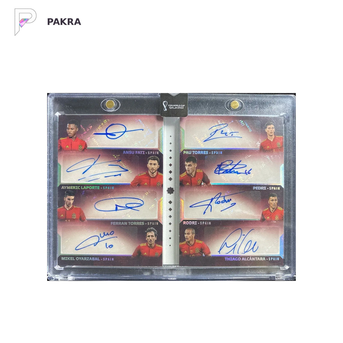 2022 Panini Eminence Octet Autos Spain Pedri Rodri Oyarzabal Torres 6/10 shown on a white PAKRA background.