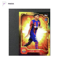 2023-24 Topps Barcelona Set Lamine Yamal RC Rookie Golden Future Black /50 shown on a white PAKRA background.