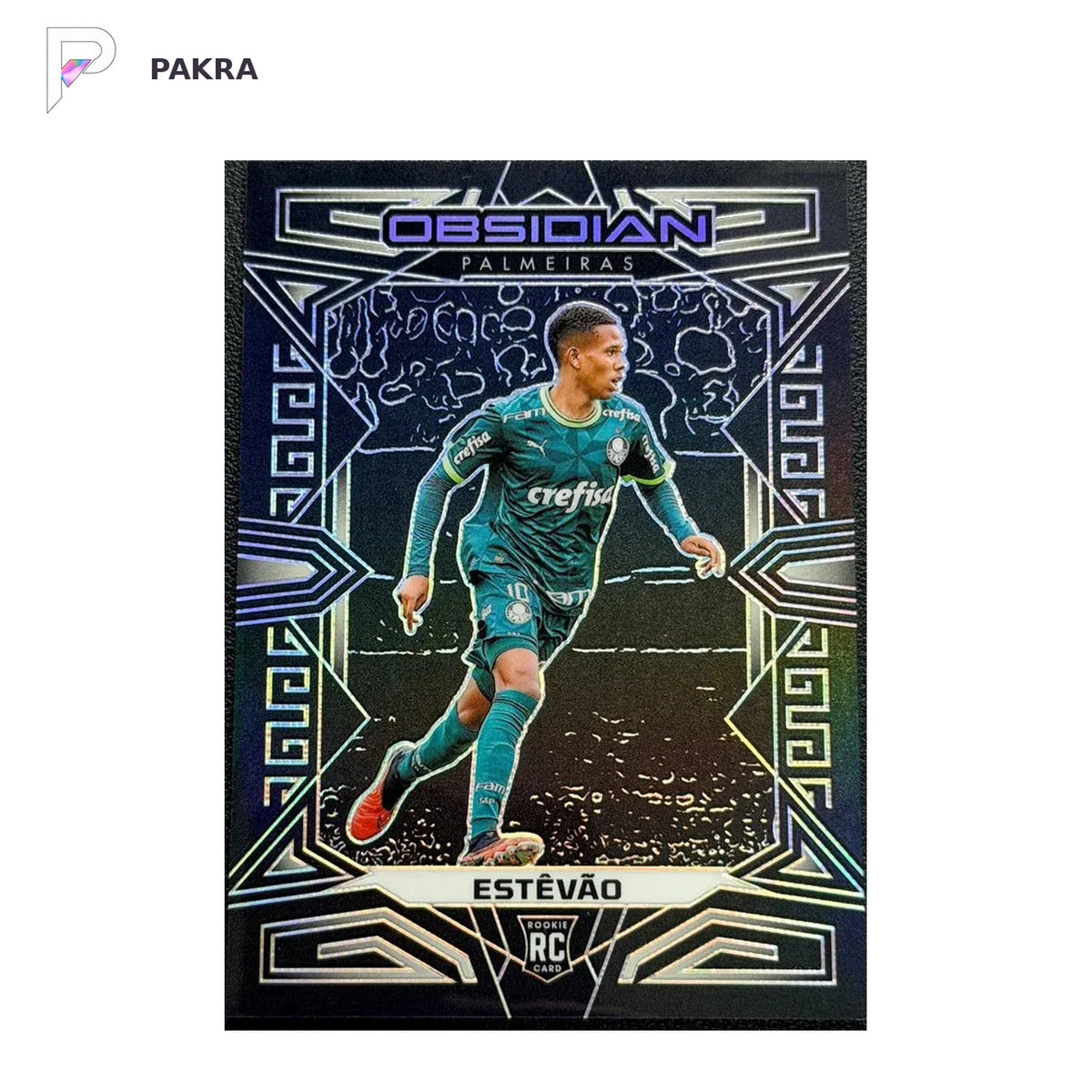 2023-24 Panini Obsidian Electric Etch Estevao RC Rookie /120 shown on a white PAKRA background.