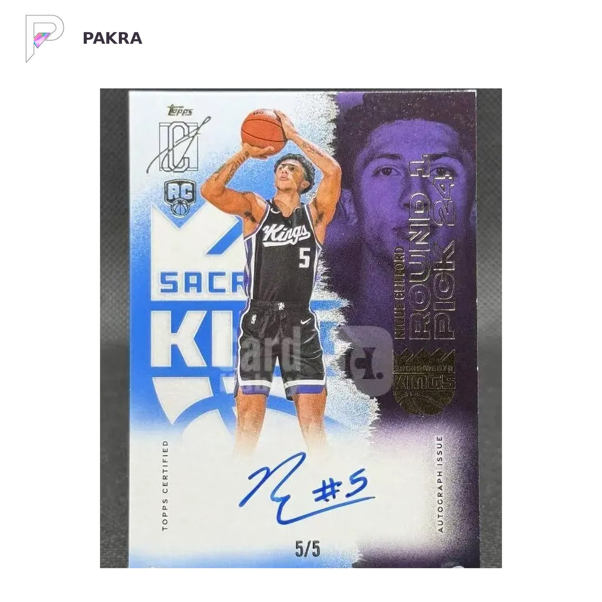2025-26 Topps Signature Class Blue Nique Clifford RC Rookie Auto 5/5 shown on a white PAKRA background.