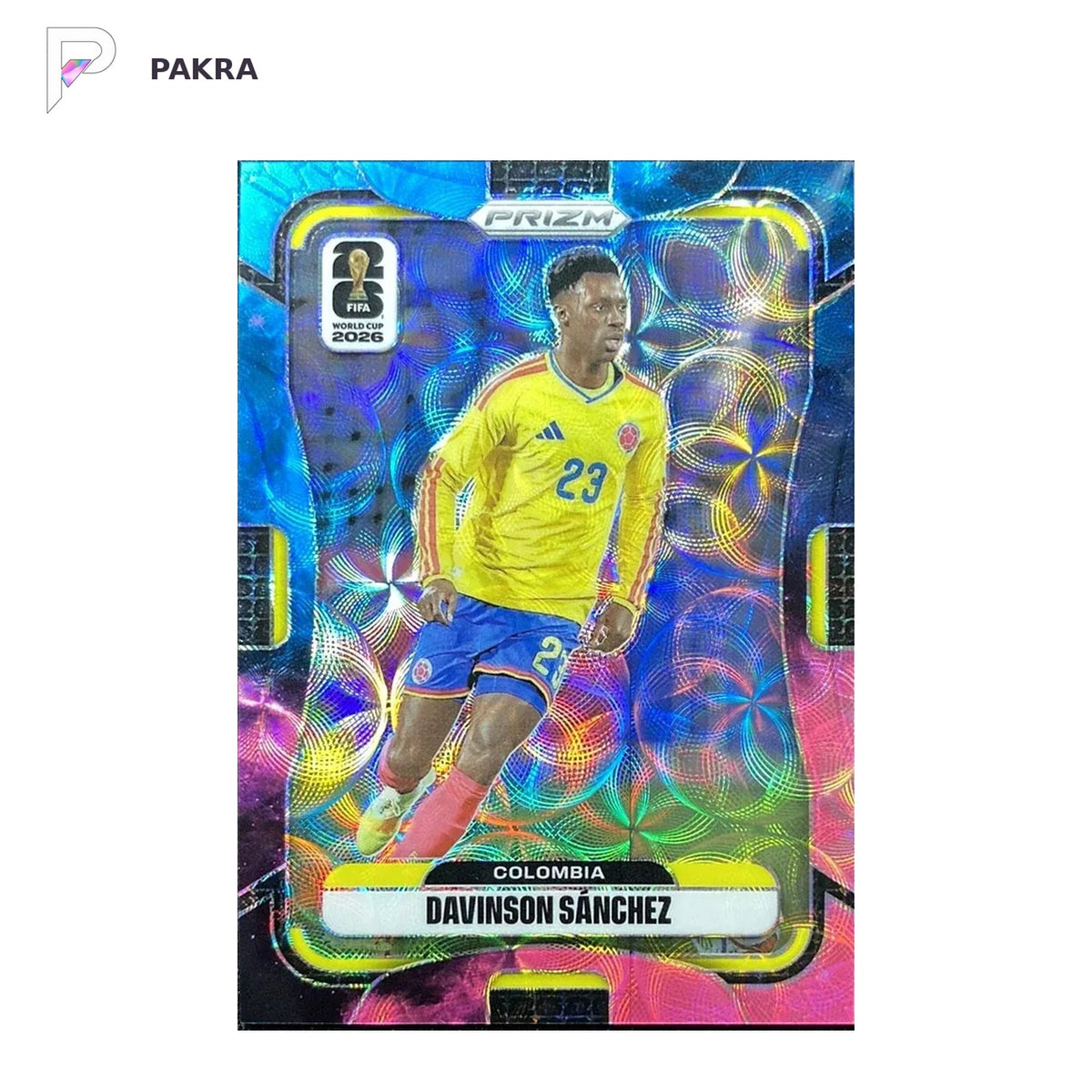 2026 Panini Prizm FIFA Davinson Sánchez 1/1 COLOMBIA #187 shown on a white PAKRA background.