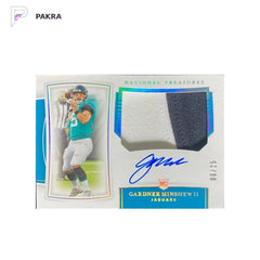 2019 Panini National Treasures Patch Auto Gardner Minshew II RC 6/25 #198 shown on a white PAKRA background.