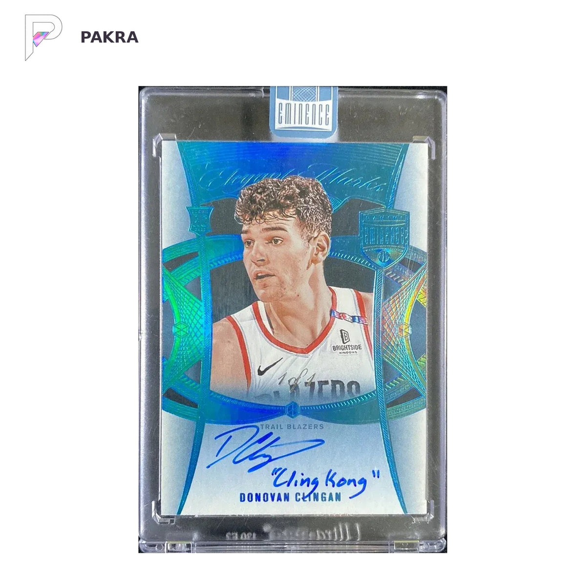 DONOVAN CLINGAN 2024 PANINI EMINENCE RC AUTO PLATINUM 1/1 #EM-CLI Nickname shown on a white PAKRA background.