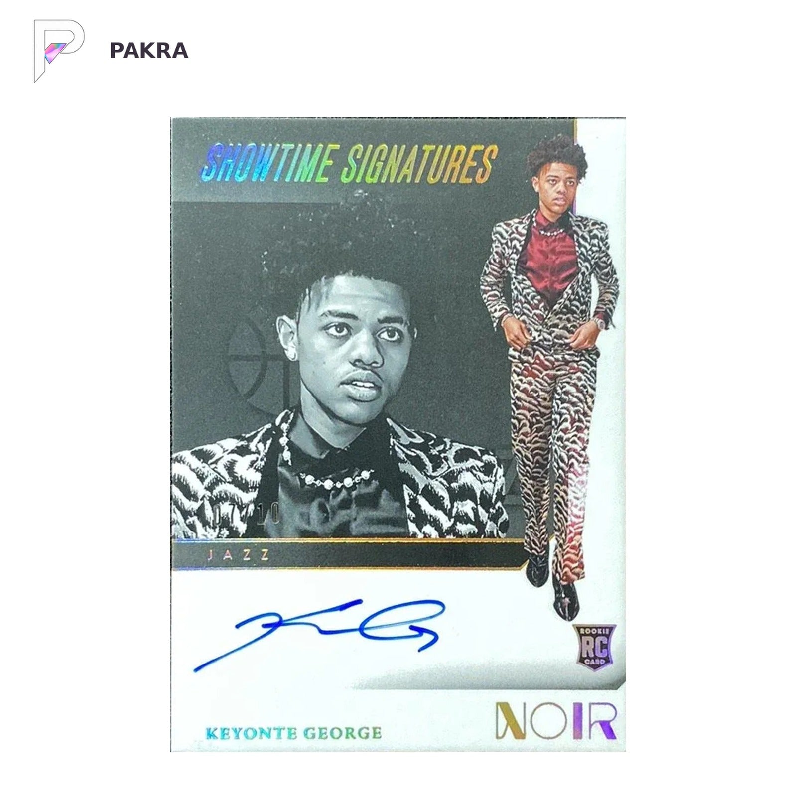 2023-24 Panini Noir Keyonte George #STS-KYG RC Showtime Gold Auto 07/10 shown on a white PAKRA background.