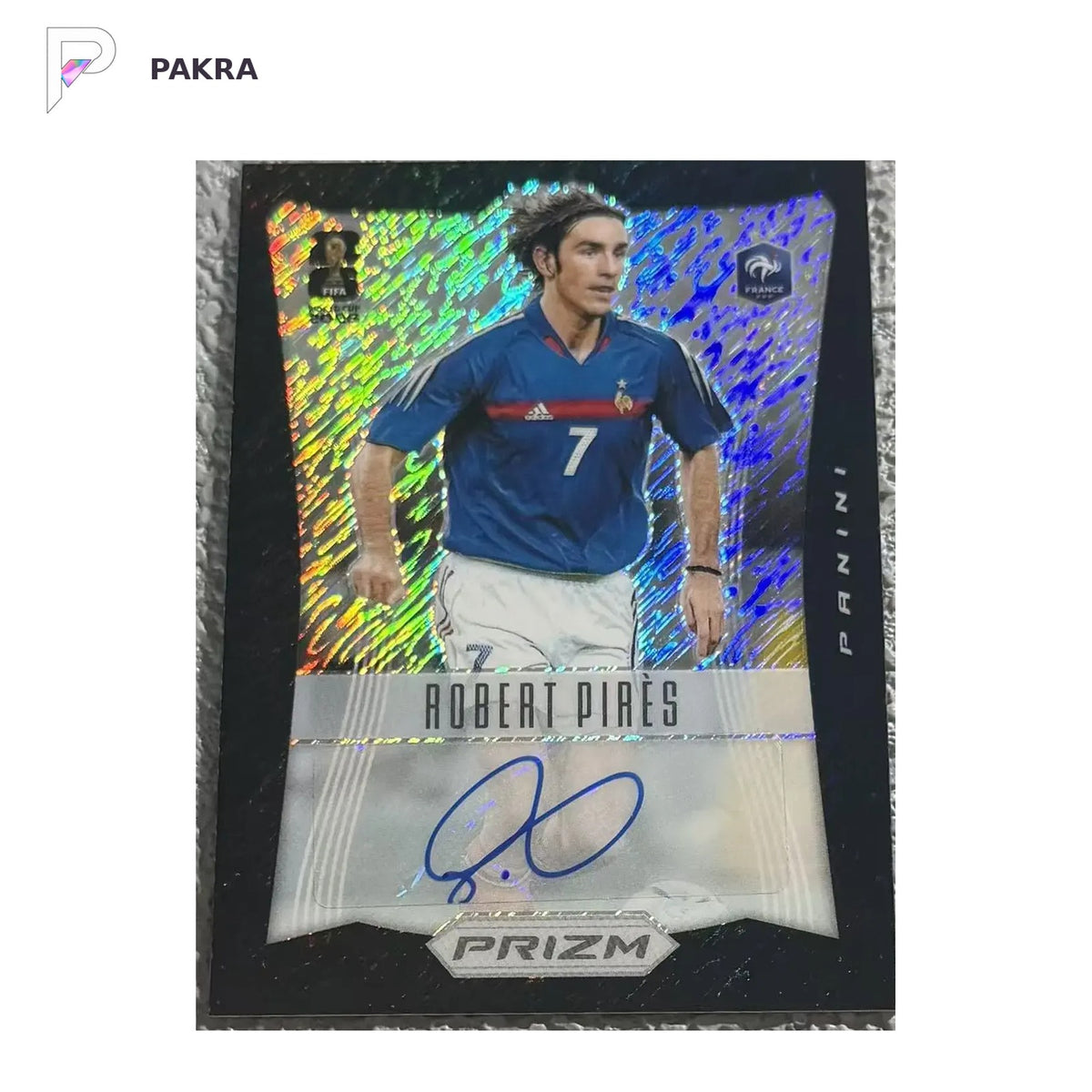Panini 2026 Prizm FIFA World Cup Robert Pires France black Auto 1/1 shown on a white PAKRA background.