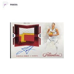 2020-21 Panini Flawless Ruby #FPA-JOK Nikola Jokic GU Patch Auto 6/15 shown on a white PAKRA background.