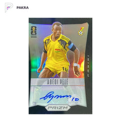 2026 Panini Prizm FIFA World Cup Abedi Pele Ghana Deca Auto 1/1 black 12-AP shown on a white PAKRA background.