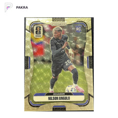 2026 Panini Prizm FIFA World Cup Nilson Angulo RC Gold Power 1/1 #215 shown on a white PAKRA background.