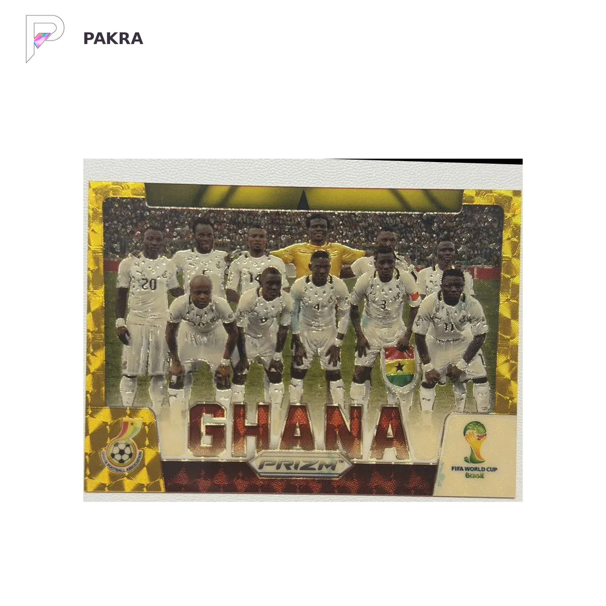 2014 Panini Prizm World Cup Ghana Team Photos Gold Power Superfractor 4/5 shown on a white PAKRA background.