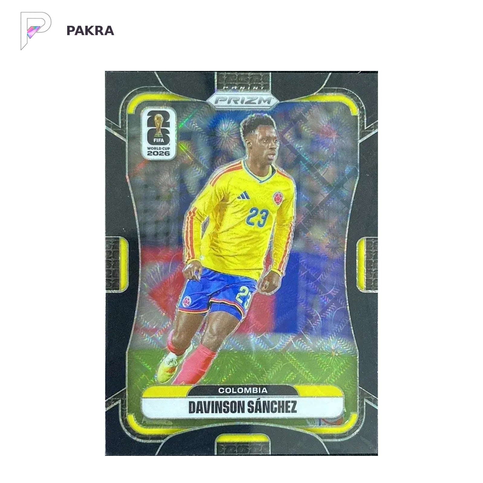 2026 Panini Prizm FIFA Davinson Sánchez 1/1 black COLOMBIA #187 shown on a white PAKRA background.