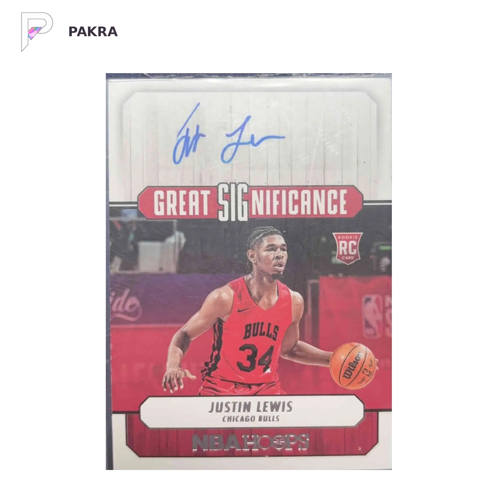 2022 Panini Great SIGnificance #79 Justin Lewis RC AUTO shown on a white PAKRA background.