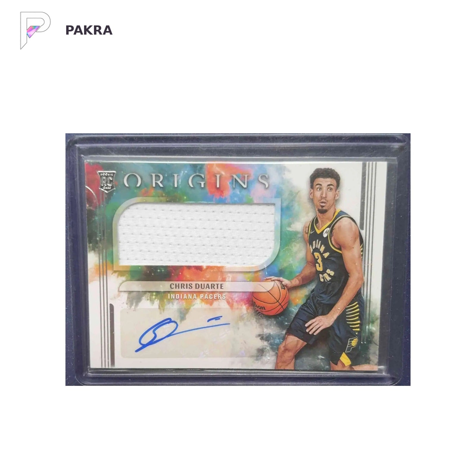 2021 Panini 2021-22 Panini Origins Chris Duarte RC AUTO shown on a white PAKRA background.