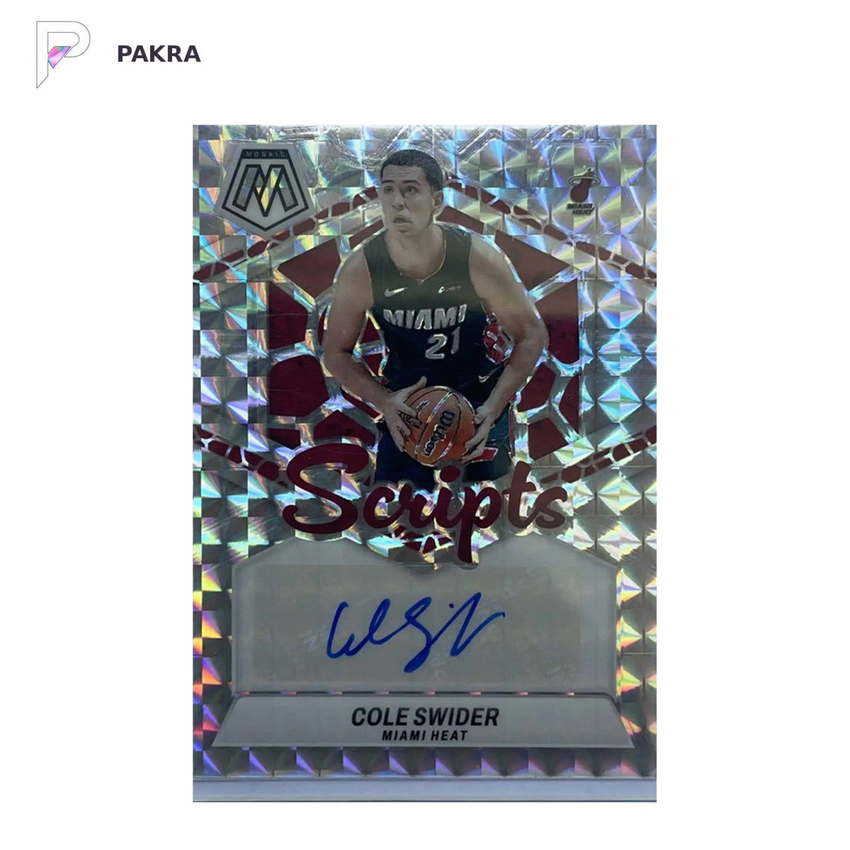 2023 Panini 2023 Panini Mosaic Cole Swider AUTO shown on a white PAKRA background.
