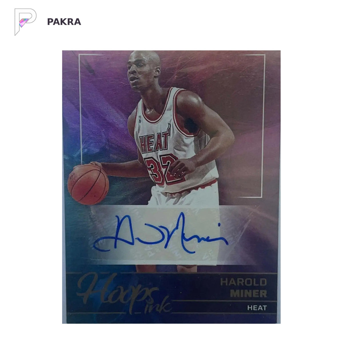 2024 Panini NBA Hoops Hoops Ink Harold Miner AUTO shown on a white PAKRA background.