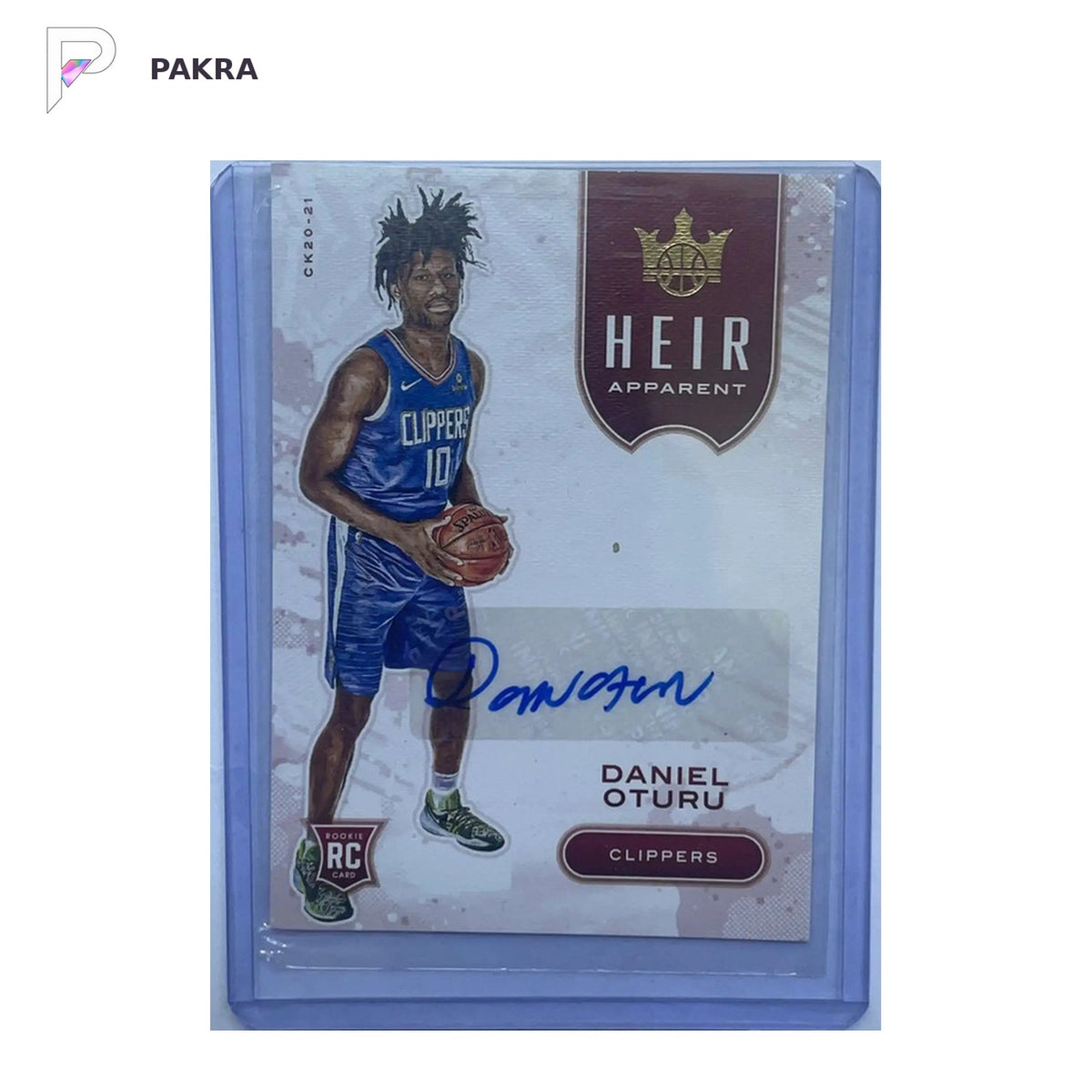 2020 Panini Court Kings Heir Apparent Daniel Oturu AUTO shown on a white PAKRA background.