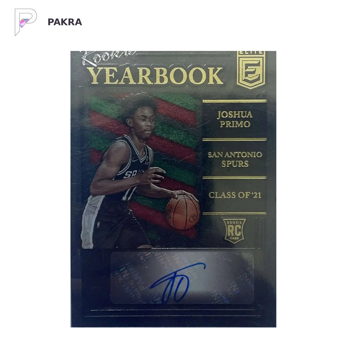 2021 Panini Elite Rookie Joshua Primo AUTO shown on a white PAKRA background.