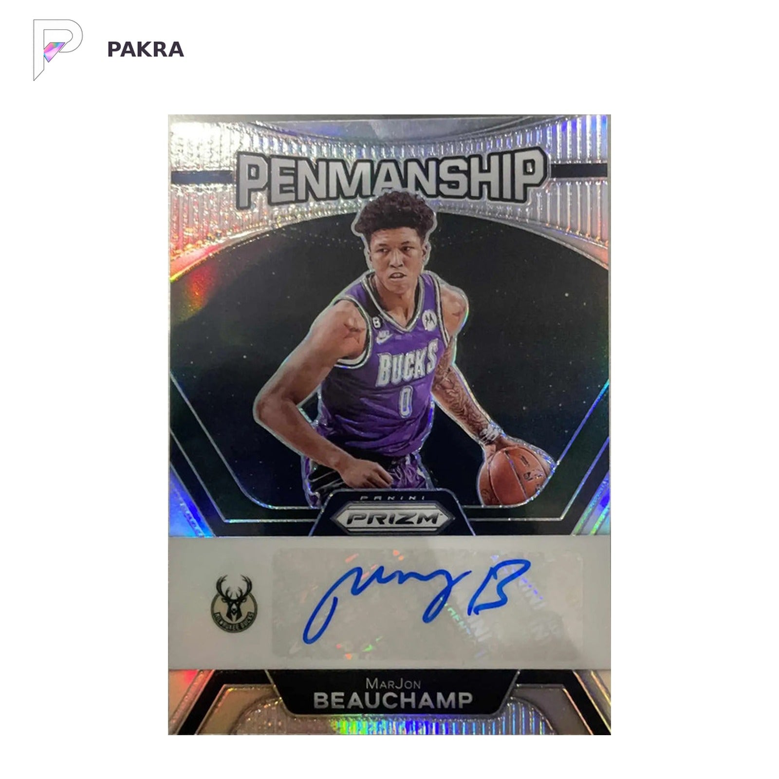 2022 Panini Penmanship Autograph(Auto) MarJon Beauchamp AUTO shown on a white PAKRA background.