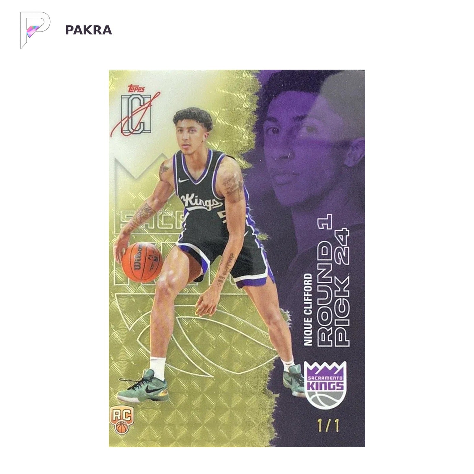 2025-26 Topps Signature Class Nique Clifford RC Rookie Superfractor 1/1 shown on a white PAKRA background.