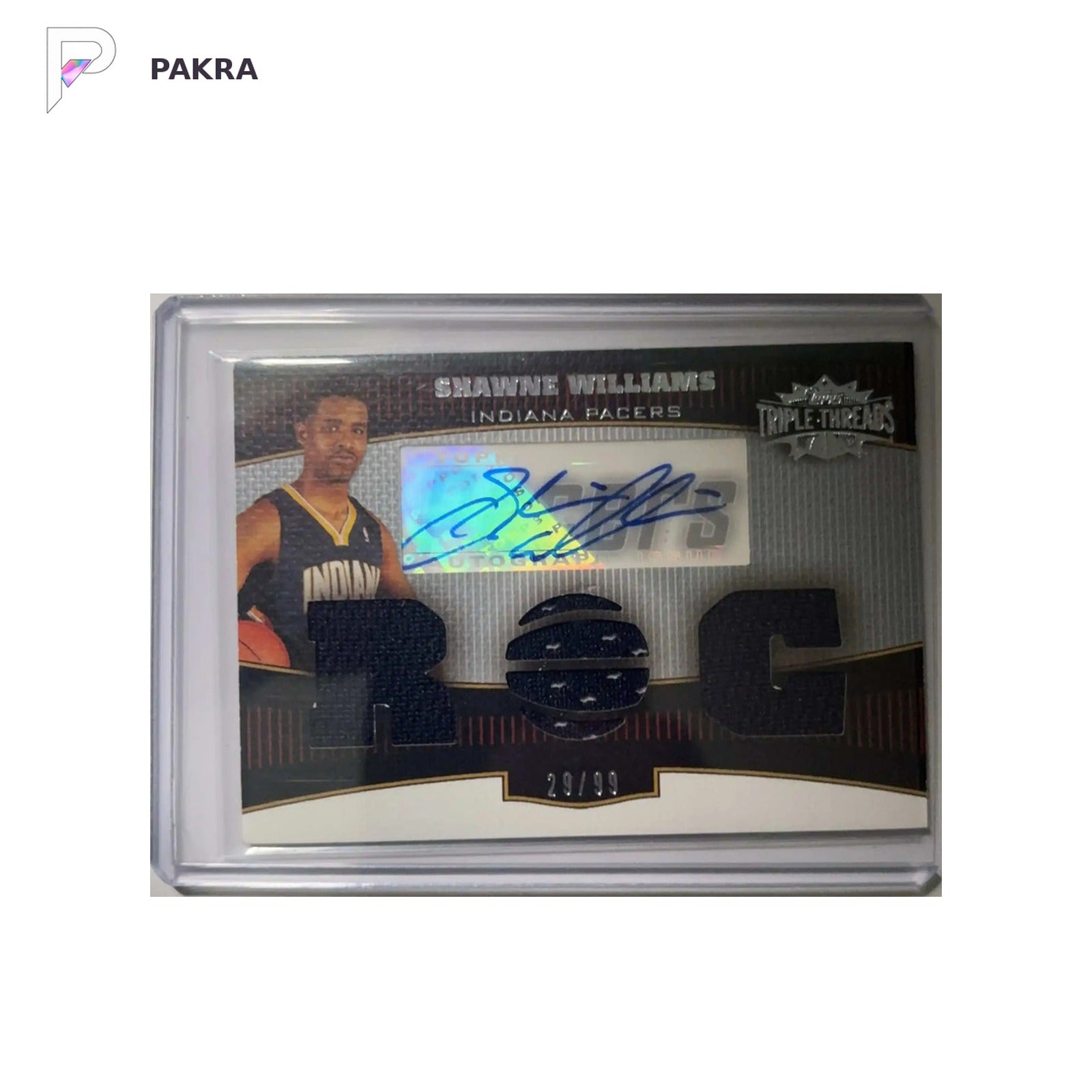2009 Panini 2009 Topps Triple Threads Shawne Williams RC AUTO 29/99 shown on a white PAKRA background.