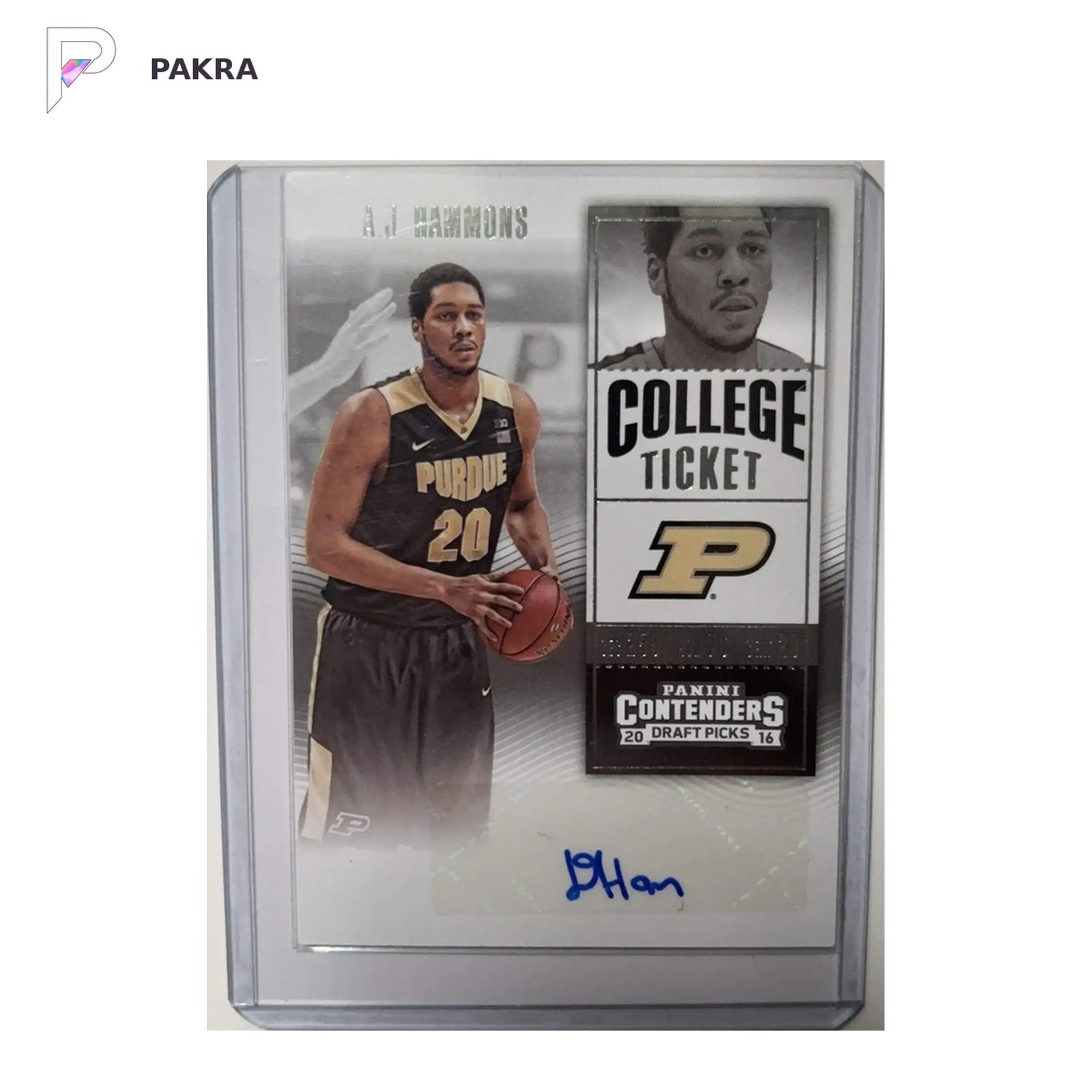 2016 Panini 2016 Panini Contenders Draft Picks #154 A.J. Hammons RC AUTO shown on a white PAKRA background.