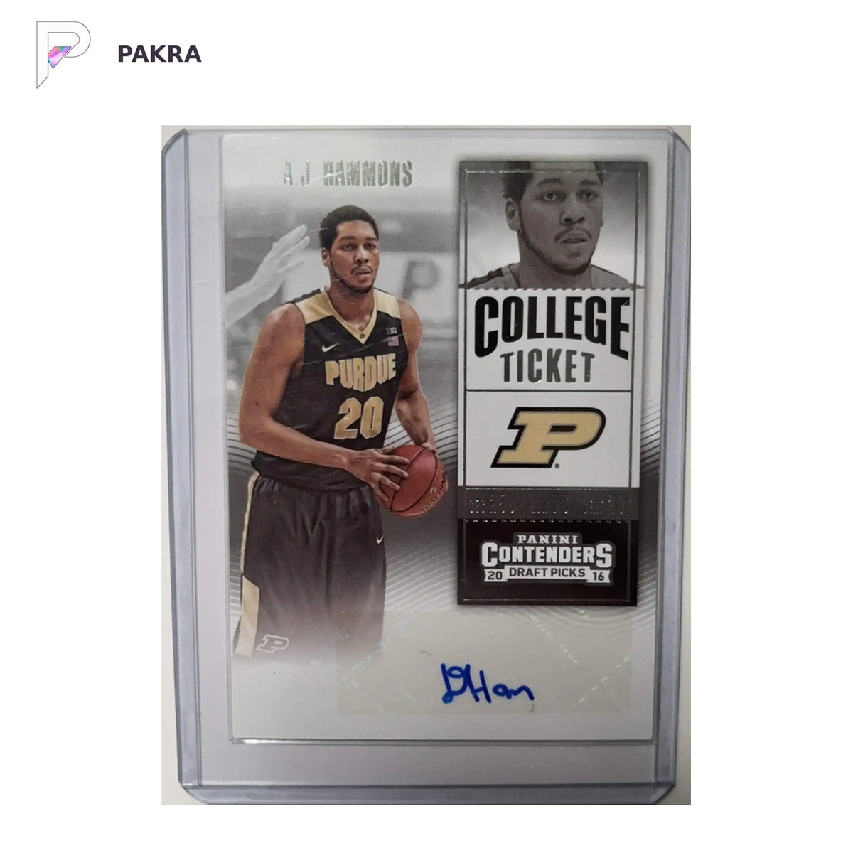 2016 Panini 2016 Panini Contenders Draft Picks #154 A.J. Hammons RC AUTO shown on a white PAKRA background.