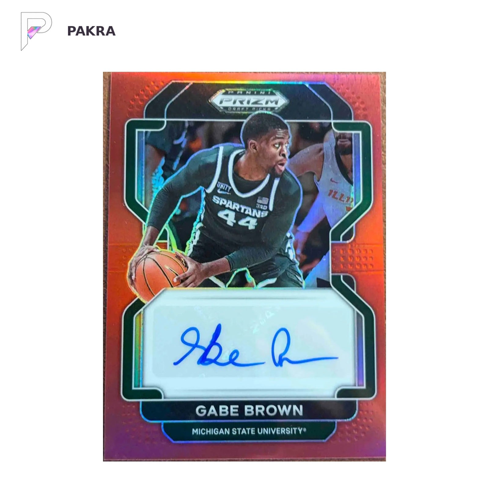 GABE BROWN sp /199ROOKIE RED AUTOGRAPH 2022 panini prizm shown on a white PAKRA background.