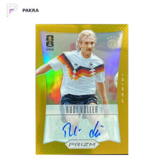 2026 Panini Prizm World Cup 2012 Throwback Auto Rudi Voller True Gold 1/10 shown on a white PAKRA background.