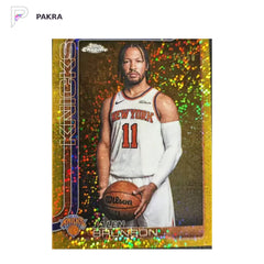 2025-26 Topps Chrome Update Jalen Brunson Variation Gold Refractor /50 SSP shown on a white PAKRA background.