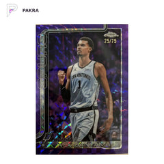 2025-26 Topps Chrome Update Victor Wembanyama Purple Geometric 25/75 Spurs shown on a white PAKRA background.
