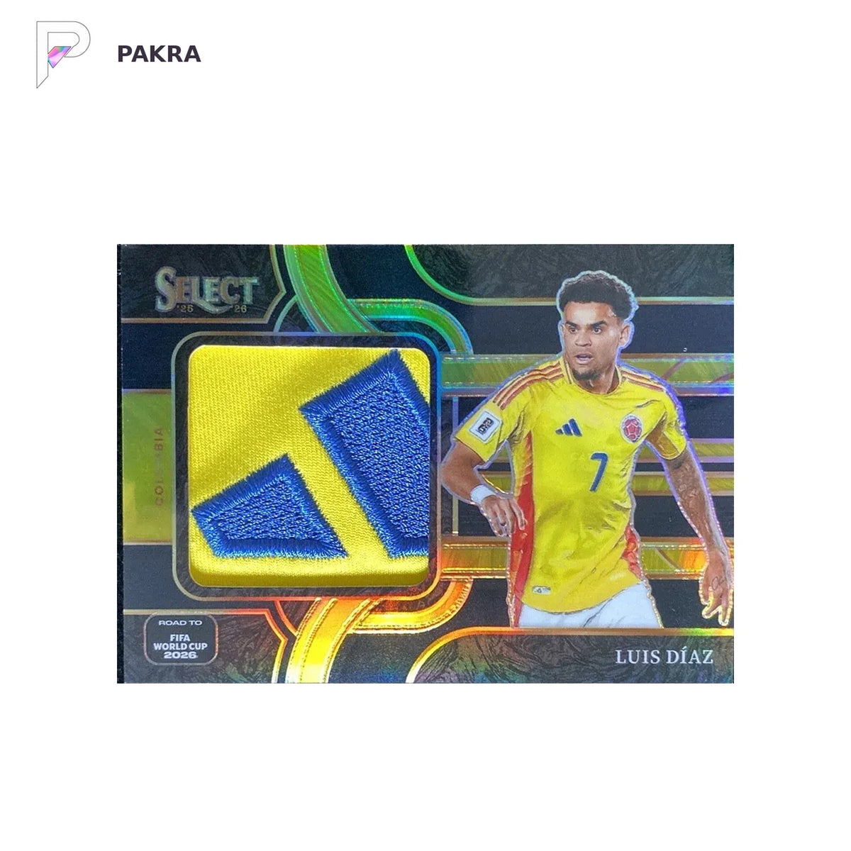 2025-26 Panini Select Road To FIFA World Cup Luis Diaz Patch Black 1/1 shown on a white PAKRA background.