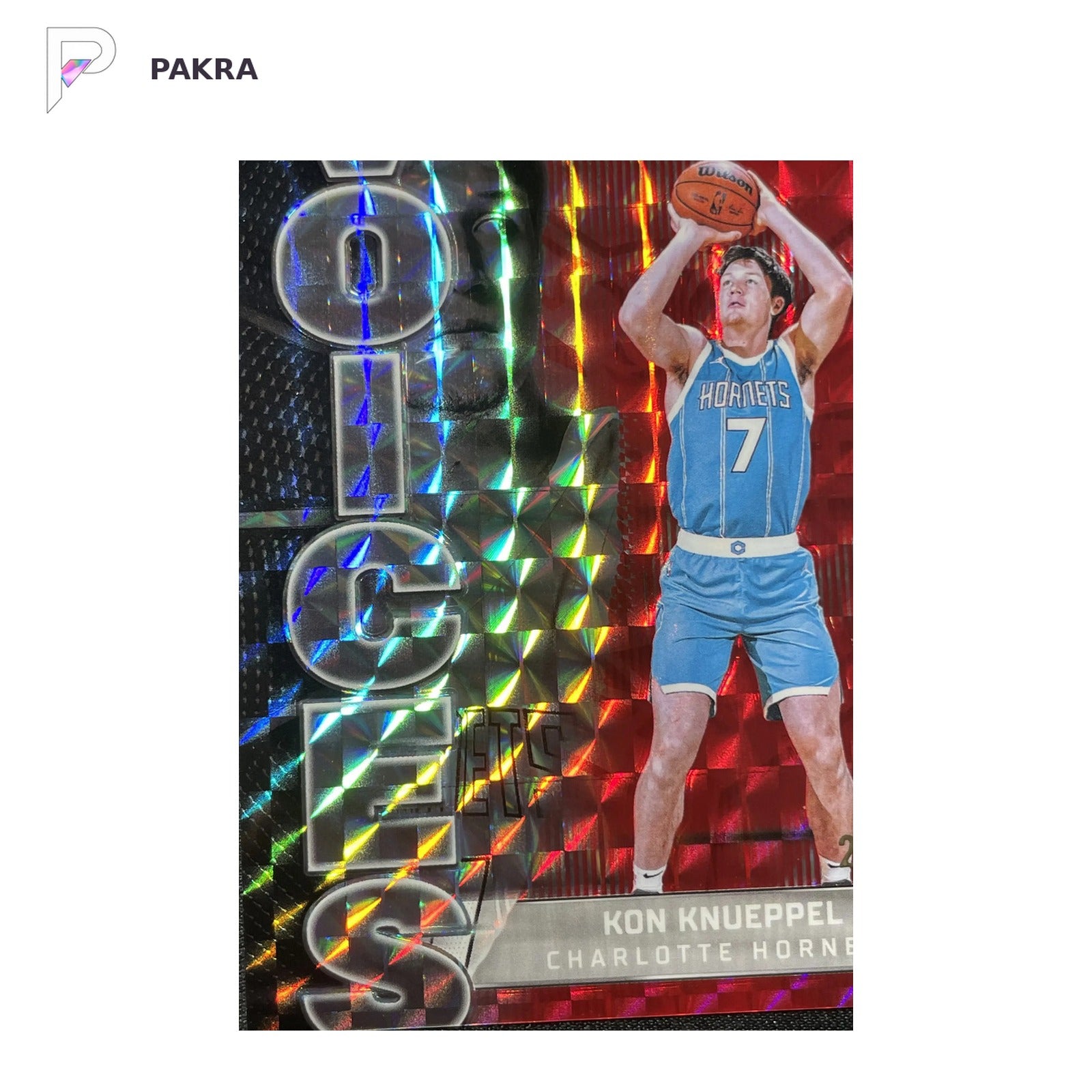 2025-26 Topps Chrome Kon Knueppel RC Voices Red Geometric REF 2/5 #VS-9 shown on a white PAKRA background.