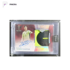 2022 Panini Eminence FIFA World Cup Thibaut Courtois Jumbo Patch Auto 02/10 shown on a white PAKRA background.