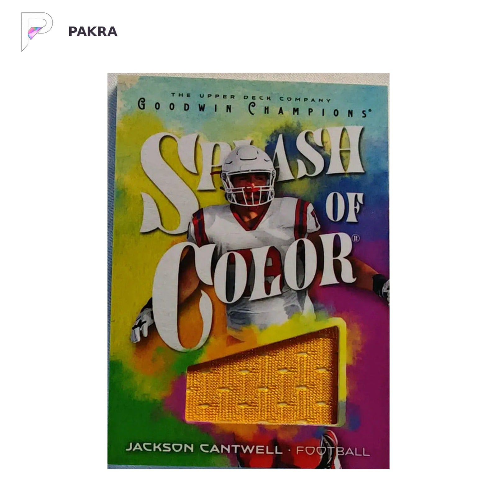 2026 THE UPPER DECK COMPANY JACKSON CANTWELL FOOTBALL relic SM-JC shown on a white PAKRA background.