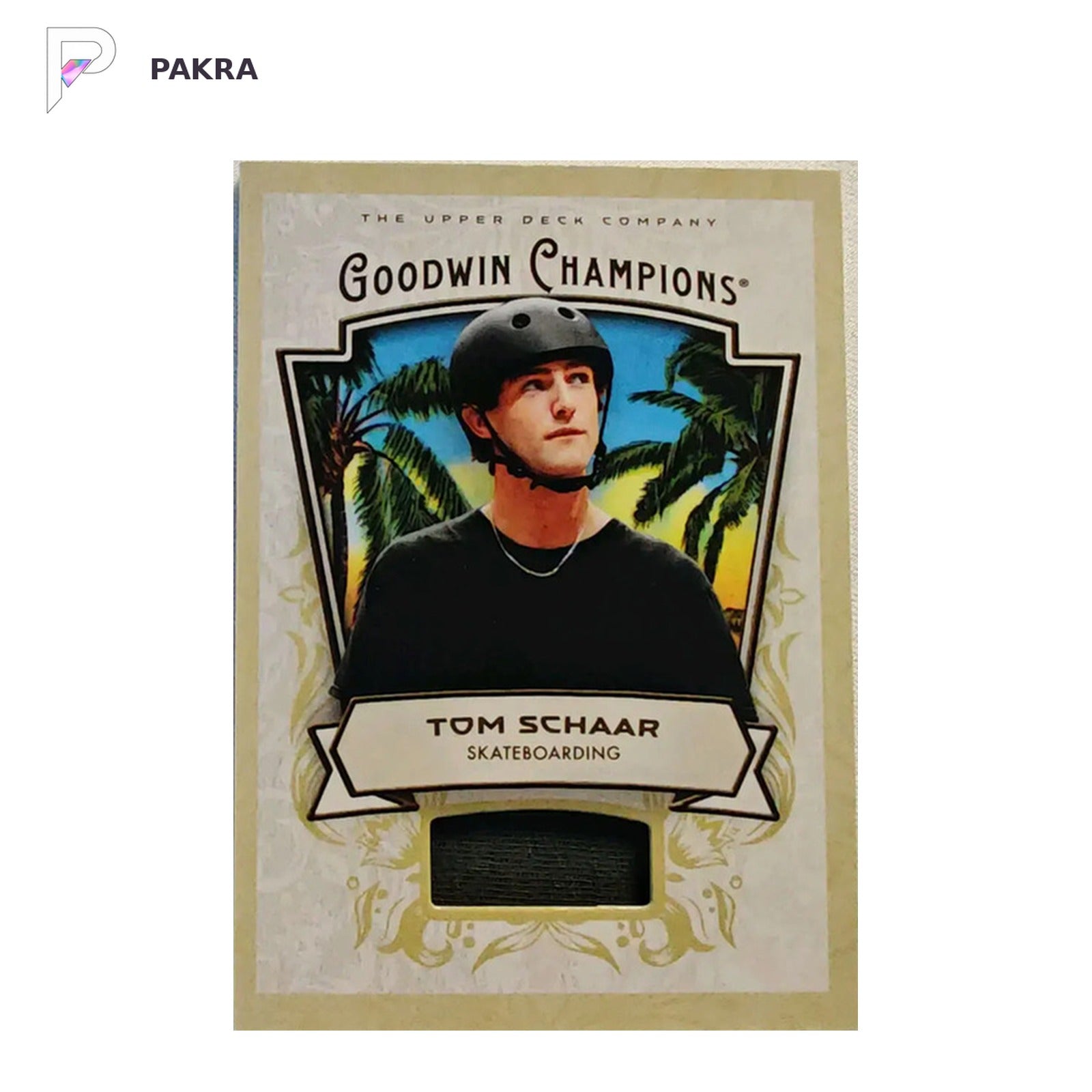 Upper Deck 2026 Goodwin Champions Tom SchaarSkateboarding Memorabilia #MTS shown on a white PAKRA background.