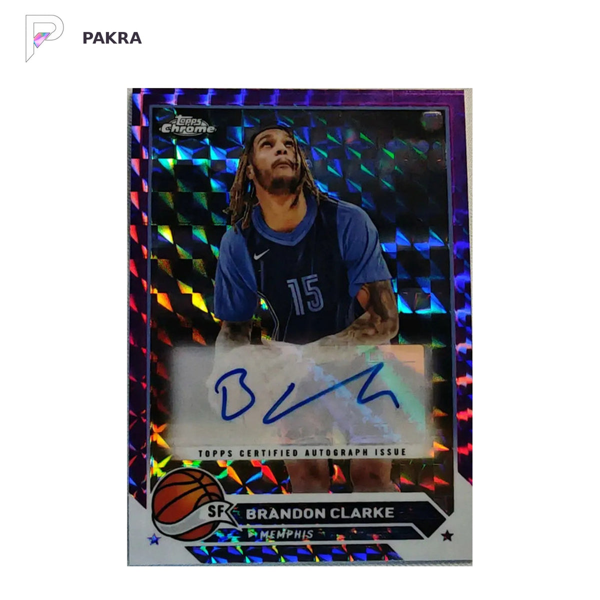 2024 Topps Chrome Basketball BRANDON CLARKE CG-BC AUTOGRAPH CARD shown on a white PAKRA background.