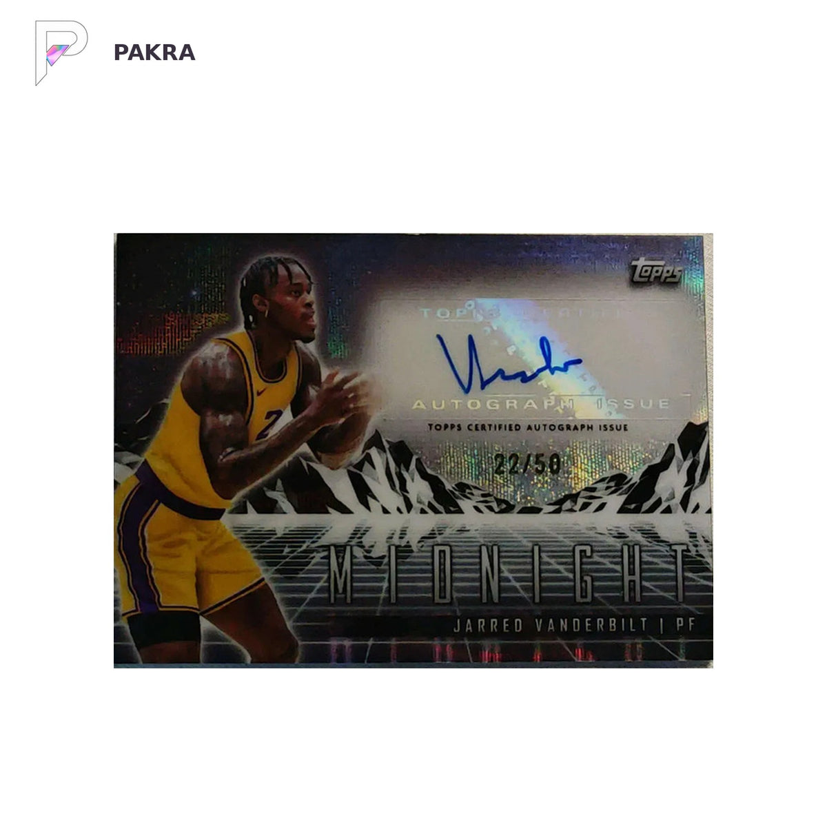 2024 TOPPS MIDNIGHT BASKETBALL. HORIZON SIGNATURES CARD JARRED VANDERBILT shown on a white PAKRA background.