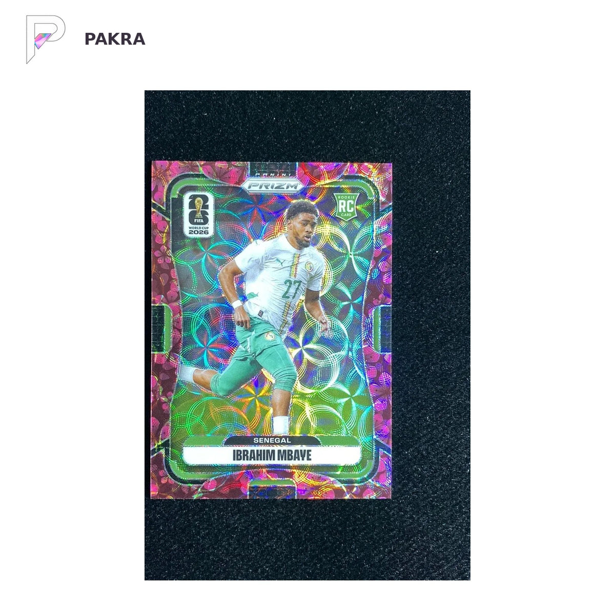 Ibrahim Mbaye 2026 Panini Prizm #405 Plum Blossom Choice /8 Rookie RC shown on a white PAKRA background.